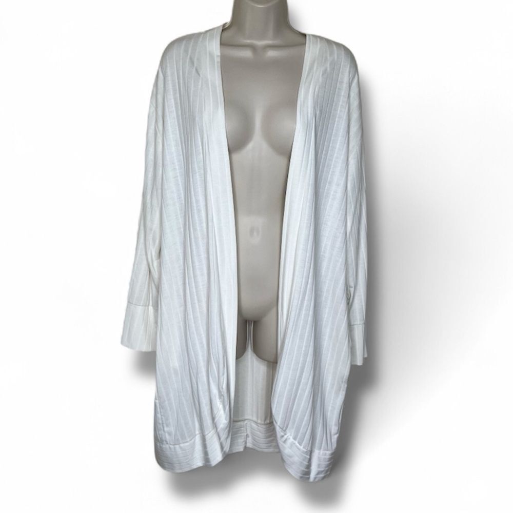 Handmade Off White Cocoon Long Sweater Open Front Long Sleeve Pockets Women XL